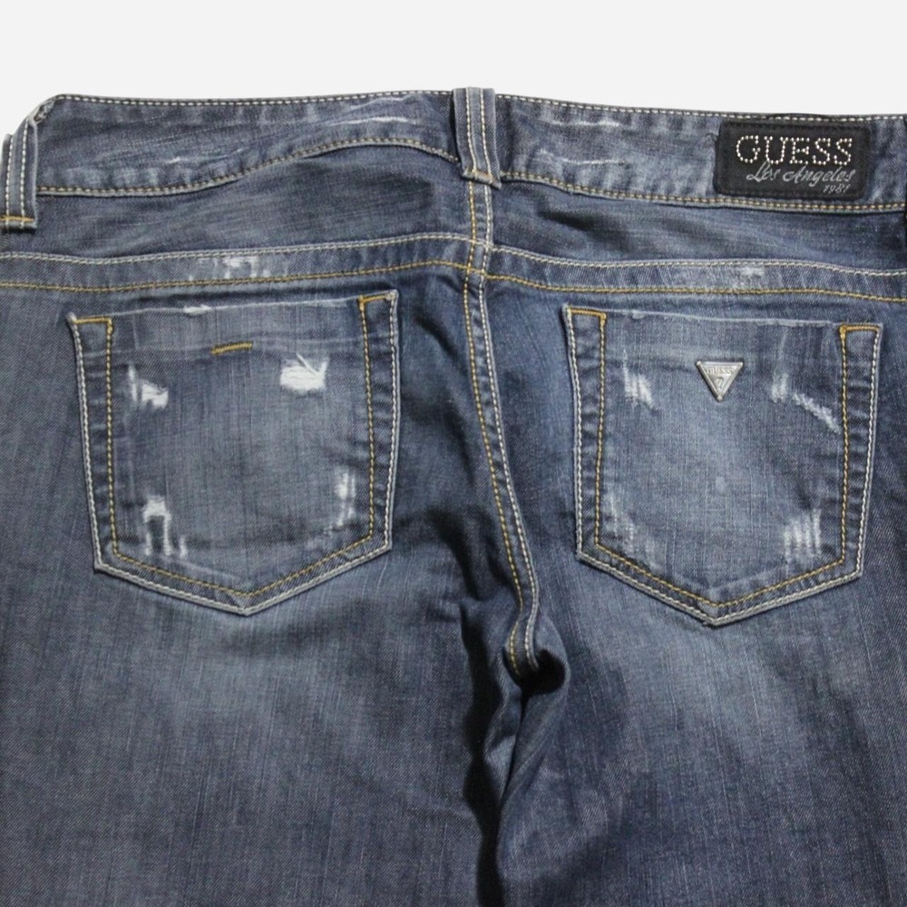 Women's Y2K Low-rise Grunge Punk Skater Daredevil Bootcut Dark Wash Guess Jeans - Picture 4 of 8